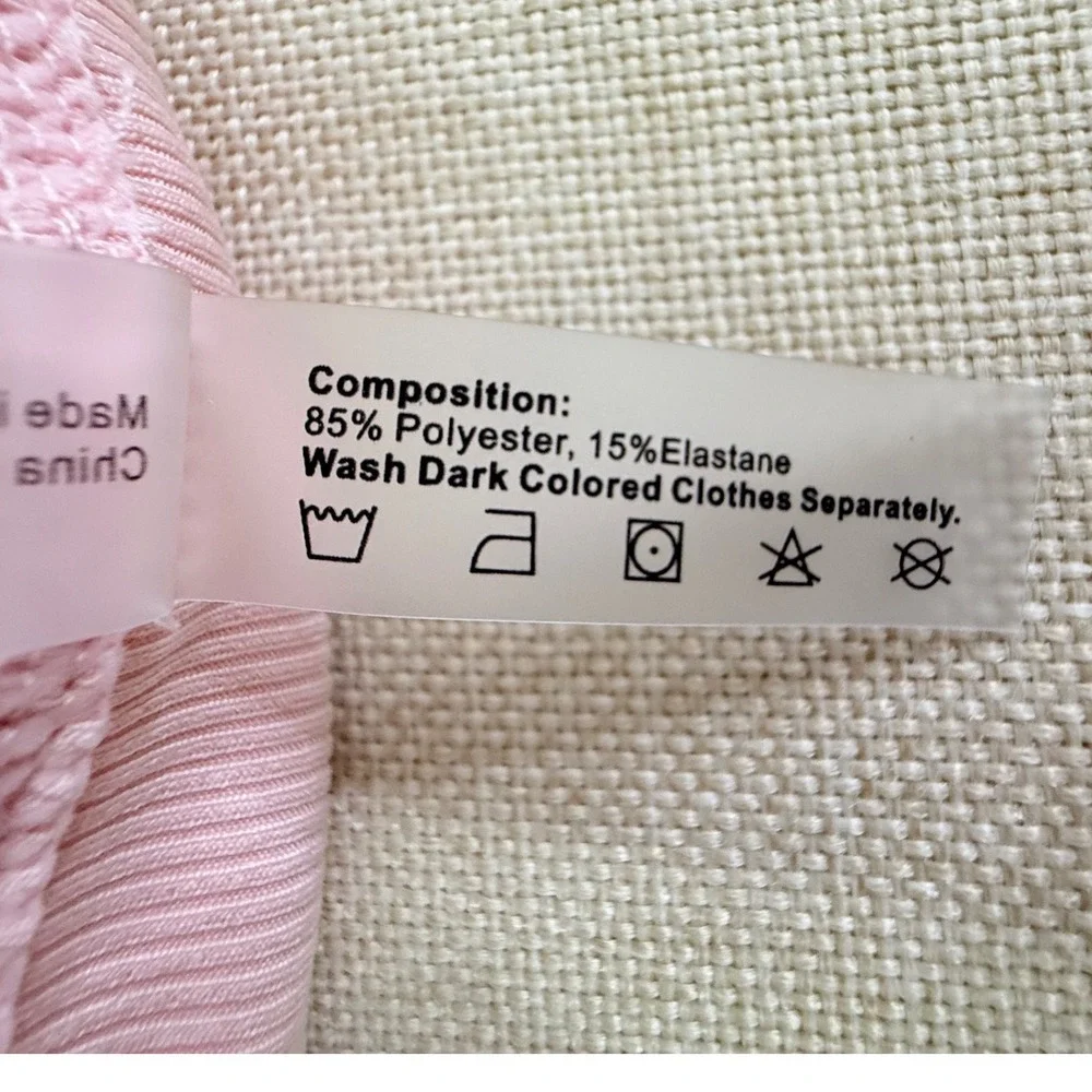 ZAFUL Pink Ribbed Bikini Set Braided Rope Straps High Cut Swimsuit Small